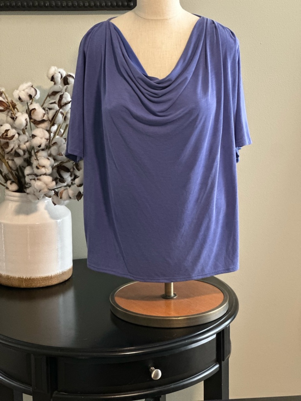 Green Envelope, Periwinkle Cowl Neck Short Sleeve Top -XL